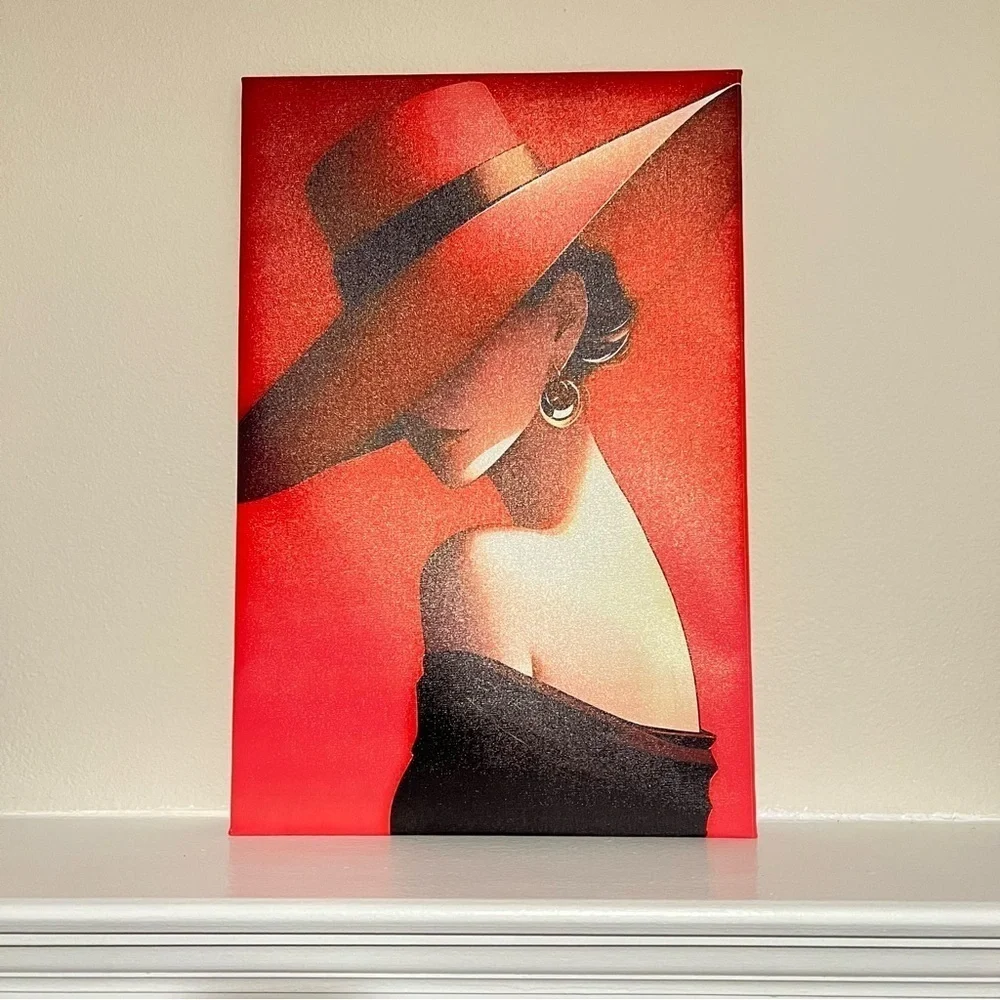 Abstract painting print stylish Woman with red hat 16”x24” lightweight NEW